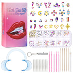 Pink 12-grid Tooth Gem Kit with assorted gems and application tools