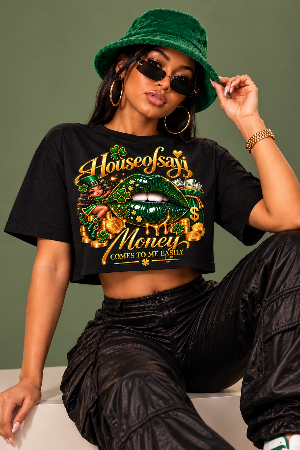 Houseofsayi Money Comes To Me Easily cropped tee model studio photo