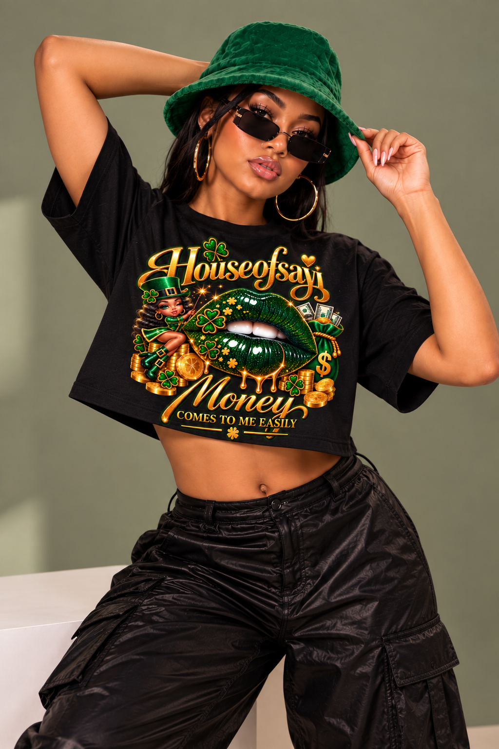 Houseofsayi Money Comes To Me Easily cropped tee model pose