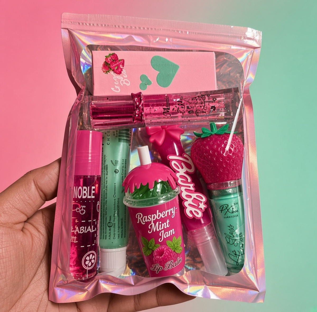 Raspberry Mint 7-Piece Kawaii Surprise Color Lip Gloss Bundle