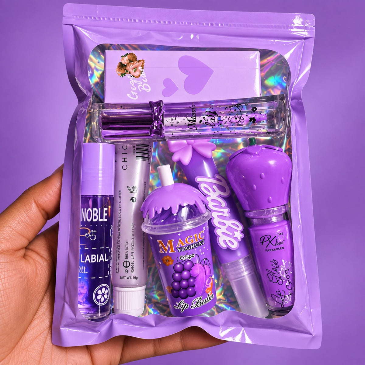 Grape 7-Piece Kawaii Surprise Color Lip Gloss Bundle